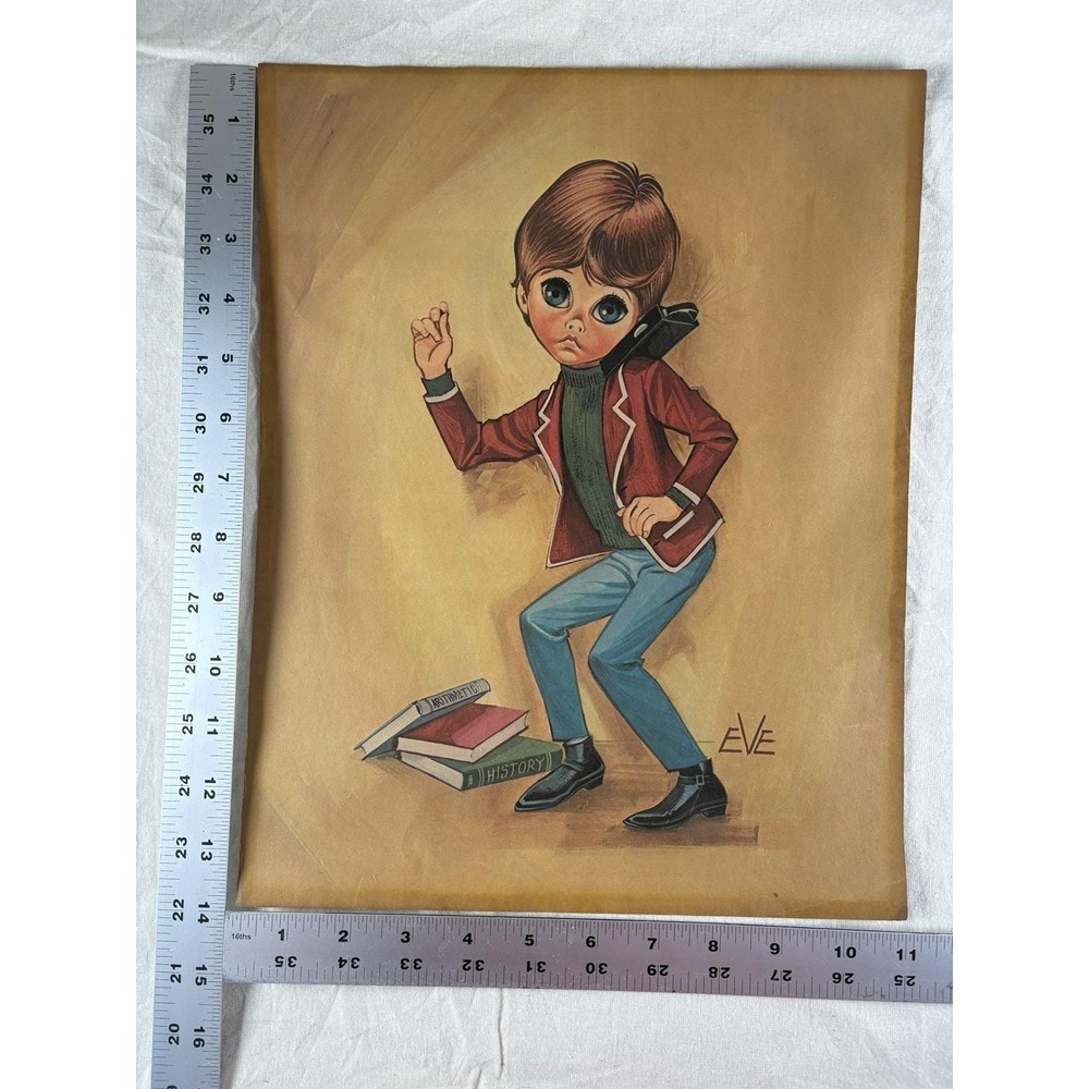 Big Eyes by Eve 1960's Litho SET OF 4 Prints 11"X14" Art Boy Girl Guitar Records - Picture 3 of 15